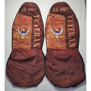 US Navy Veteran Car Seat Covers Pair Faux Leather Print Patriotic Eagle Anchor